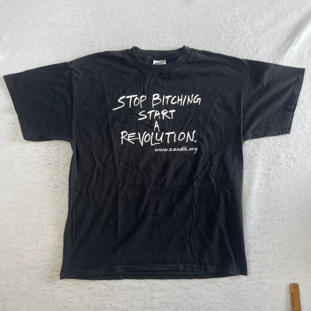 M&O Knits Zendik T-Shirt L Black Stop Bitching Start A Revolution Graphic Tee